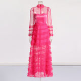 Spring 2025 New Fashion Round-Neck Mesh Splicing Design Perspective Advanced Sense Long Dress Dress
