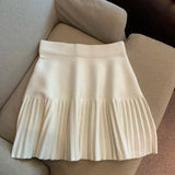 Knitted Pleated High-Waisted Mini Skirt-Outfit