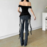 Fongt Summer Women's Wear One-Line Shoulder Wrapped Breast Letter Print Wave Edge Slim Vest-Outfit
