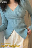V-Neck Sweater Women Long Sleeve Top Pullover 2023 Winter Knitted Sweaters Mujer Knitwear Korean Fashion Woman