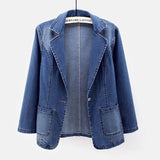 Women's Denim Suit Jacket New Spring Autumn Korean Pocket Jeans Outwear Female Slim One Button Long Sleeve Denim Blazers