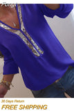 Women Sequins T-shirts Fall Winter 2023 Top Clothes Vintage 2000s Clothes y2k Luxury V Neck Long Sleeve Top Office