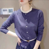Fongt Gray Round Collar Long Sleeve Knit Cardigan Small Jacket-Outfit