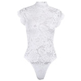 Sexy Sissy Lace Lingerie Turtleneck Bodysuits Black White Nightwear Underwear Back Bandage Erotic Apparel