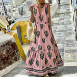 Fongt Spot Women's Wear 2024 Summer New Temperament Sleeveless Medium-Long Bohemian Print Dress-Outfit