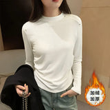 T-Shirts With Solid Shoulders And Long Sleeves Women Wear New Velvet And Thickened Foundation Shirts In Autumn And