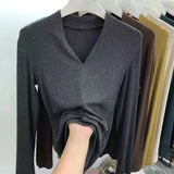 Fongt Temperament Goddess 2024 Autumn New Good Version V Collar Short Sleeve Female Slim Slim Elastic Cotton Black T-Shirt-Outfit