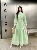 Fongt Retro Elegant Dress Women's New French Heavy Industry Embroidered Collar Lantern Sleeves Large Swing Dress