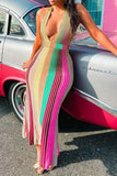 Striped Hang Neck Mermaid Dress 703-0-Outfit