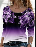 Long Digital Printing Sleeve Loose Neck Casual Pullover Print