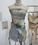 Tie Dyed Lotus Leaf Edge Mesh Shaft Irregular Ribbon Thin Belt Wrapped Bra Vest Top