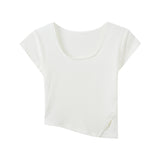 Fongt Summer Square Collar Short Slim T-Shirt Bottom Irregular Hot Girl With A Female Slit Short-Sleeved Shirt To Look