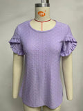 2024 New Round Collar Solid Color Petals Short-Sleeved Casual T-Shirt-Outfit