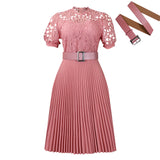 Fongt Women's Dress 2025 New Short-Sleeved Lace Splicing Folded African Dress Dress Dress