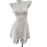 Fongt New Spring And Summer Sexy Pajamas Female Thin Hollow Lace Splicing Ice Silk Folds Slimming Slings Sleep Skirt