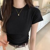 Spice Girl Shoulder Short-Sleeved T-Shirt A New Summer Style Short Blouse With Solid Color And Slim