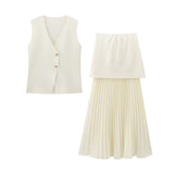 New Knitted Vest Knitted Spliced Medium-Length Half Skirt Suit-Outfit