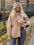 Fongt Women's Autumn New Fashion Asymmetric Blending Short Loose Coat Coat