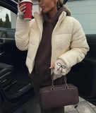 Cabel Knitted Zipper Puffer Coat-Outfit