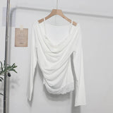 Spring Fake Two Lace Lace Collar Folded Long Sleeves Slimming Bottom T-Shirt Blouse Woman