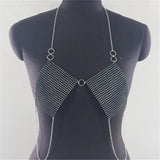 Sexy Shiny Full Rhinestone Tank Top Women Summer Metal Tassel Chain Tops Halter Neck Strappy Backless Party