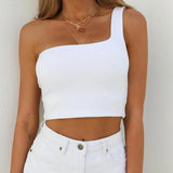 Fongt Girls One Shoulder Bare Back Sling No Steel Ring Vest Summer Solid Color Sports Bottom