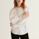 Peter Pan Collar Patchwork Sweet Shirt Blouse Women Solid Color Loose All-match Fashion Gentle Femme