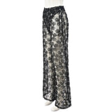 Black Mesh Floral Rhinestone Pants-Outfit