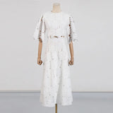 Fongt And Leisure Set Women's New Summer 2025 Vacation Wind Collar Embroidered Flower Slence Design Dress