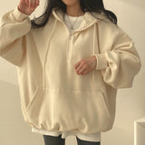 Solid Color Half Zip Up Oversized Hoodie-Outfit