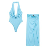New Pleated Neck Jumpsuit 4772004 Knot Flute Skirt 4764408-Outfit