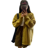 Fongt Korea East Gate Soft Waxy Pit Knitting Cardigan Women's Autumn Winter New Style With Lazy Wind V-Neck Sweater Coat-Outfit