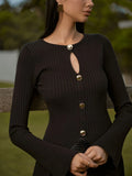 Fongt Women's Elegant Commuting Solid Color Hollow Knitting Top Under The Fork Sweater