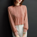 Autumn Style Chiffon Blouses Women Shirts Lady Casual Long Sleeve O-Neck Polka Dot Printed Chiffon Blusas Mujer