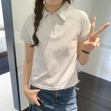 Hot Girls Polo Collar Solid Color Short-Sleeved T-Shirt Women's Summer New Design Style Basic Style