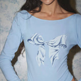 And Cool Spicy Girls Big Bare-Back Butterfly Machine Printing Slim Long-Sleeved T-Shirt 2024 Spring New Design Basic