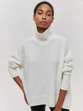 Women Solid Color Sweater Autumn Winter Casual Turtleneck Collar Knitted Pullovers 2023 Female Loose Thick Warm Basic