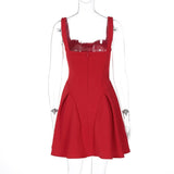 Solid Strap Flare Mini Dress-Outfit