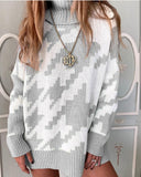 suelto vestido Casual de mujer de punto Jersey largo de gran manga larga Invierno pata de gallo Jer 2020