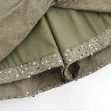 Fongt New Fashion Temperament Women's Army Green Beads Irregular Skirts