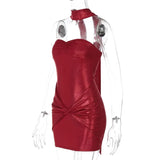 Red Sequin Strapless Draped Bodycon Mini Dress-Outfit