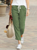 Color Street Loose Casual Drawstring Elastic Waist Cotton Linen Cropped