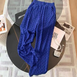 Women's Cute Cartoon Suits White Bear Print O-Neck Short Sleeve T-Shirt + Blue Elastic Waist Trousers 2 Piece Pants Set