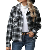 New Lapel Plaid Button Loose Long-Sleeved Woolen Coat-Outfit