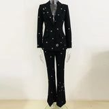 Fongt Star Fashion New Heavy Industry Metal Hole A Buckle Blazer Trouser Suit Two