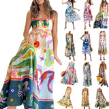 Fongt 2024 New Women's Sleeveless Strapless High-Waisted Print Long Strap