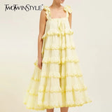 Elegant Sleeveless Women Dress Strapless Off Shoulder Oversized Ruffles Midi Dresses Female Fashion 2020