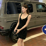 Sequin Sexy Strap Dresses Spring New Slim Fit Bodycon Dress for Women Y2k Fairycore Sleeveless Black Vestidos Mujer-Outfit