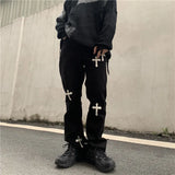 Grunge Streetwear Cross Print Baggy Jeans Women Harajuku Hip Hop Oversize White Cargo Pants High Waist Trousers