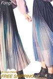 Women‣s Korean Gradient Color Skirt Fashion Mesh Yarn High Waist Pleated Mid-length
